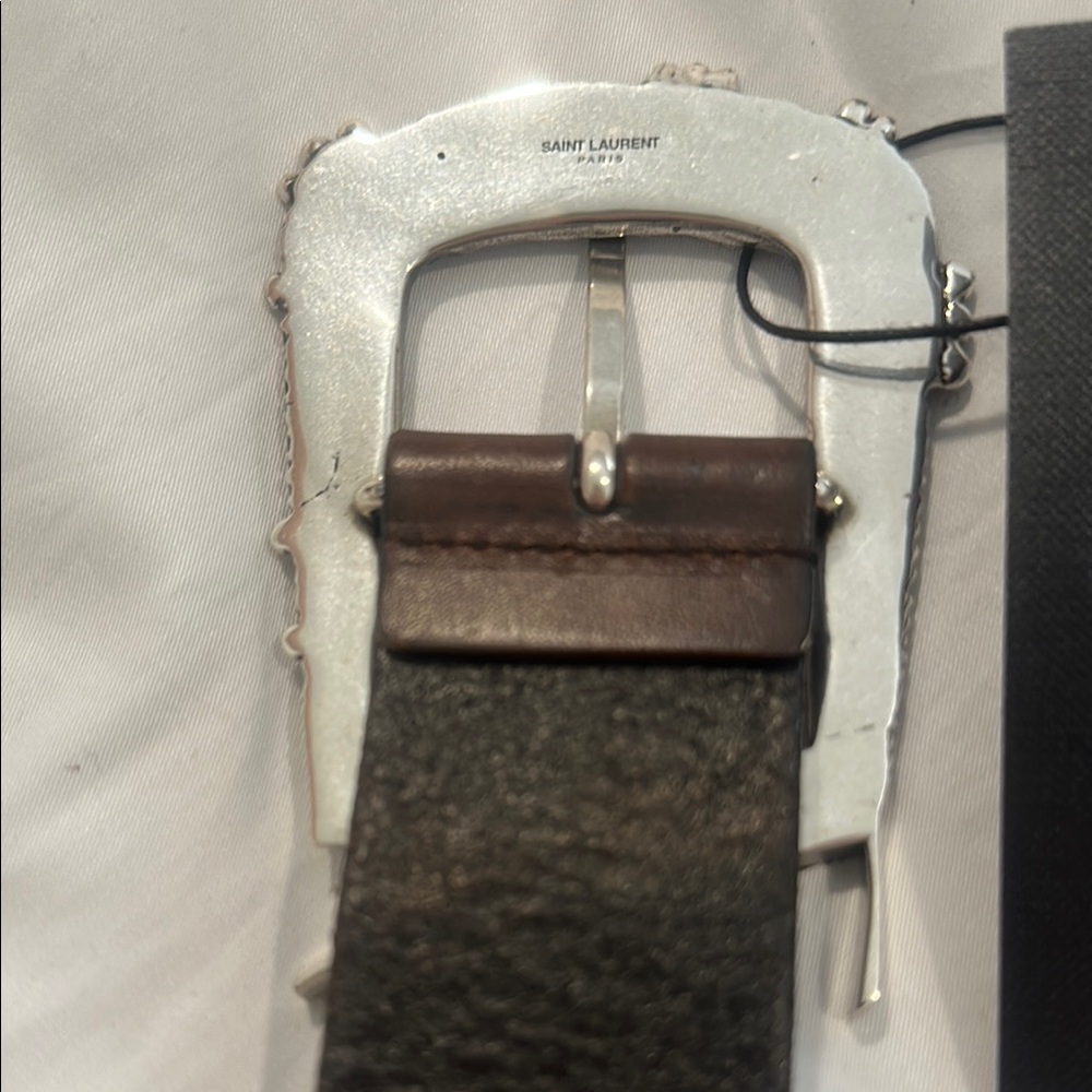 Saint Laurent Silver Buckle Brown Leather Belt - Picture 5 of 8
